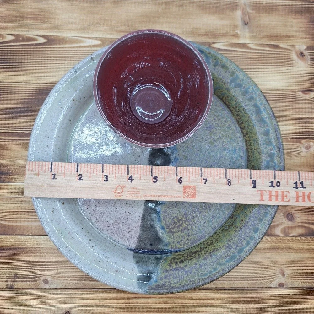 Handmade Pottery Chip & Dip‎ Snack Plate with Attached Dipping Bowl 10.5